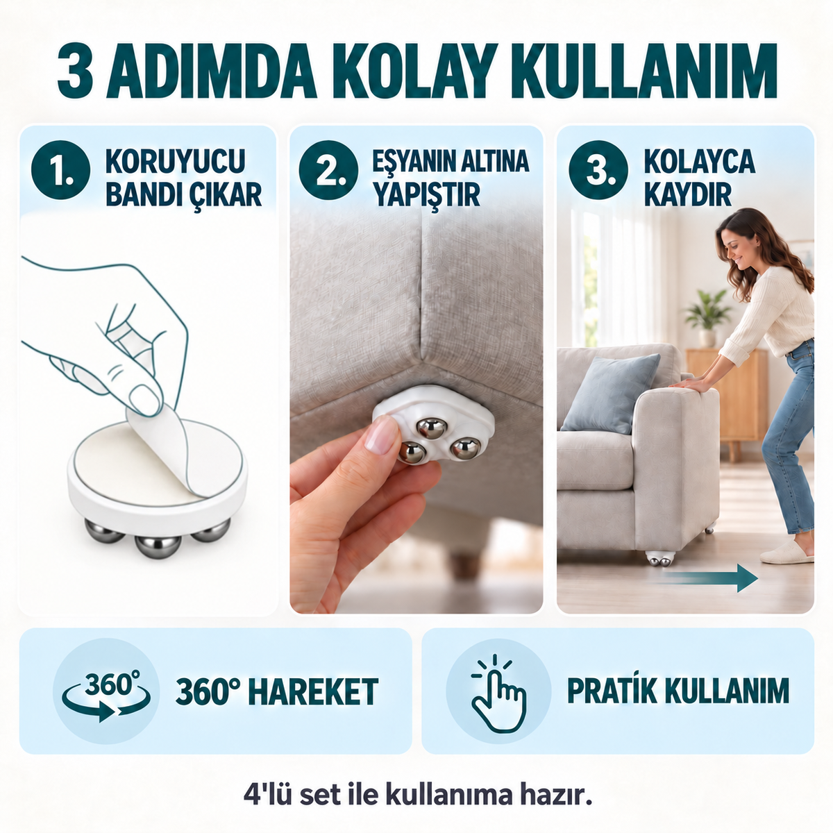 Evmovo Roll 360™ Dönen Eşya Kaydırma Aparatı